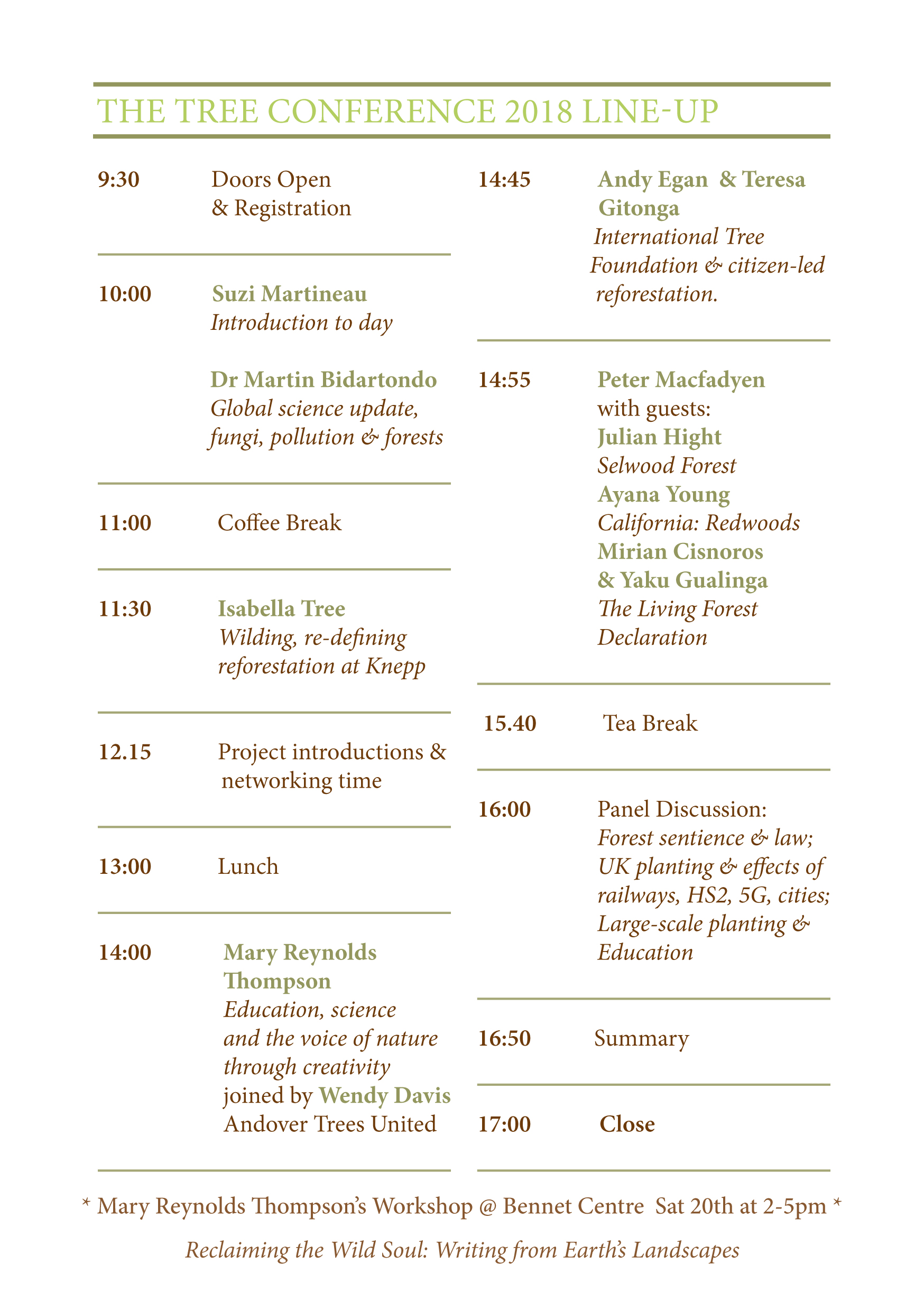 Timings and speaker line up 2018